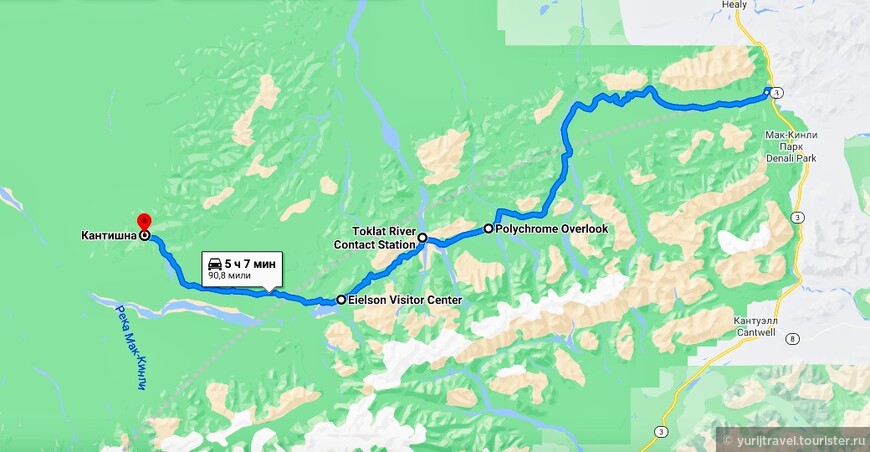Карта маршрута по НП Денали