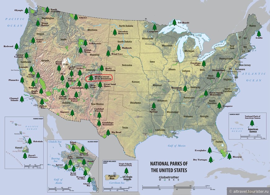 Карта 2. Расположение НП Чёрный каньон Ганнисона на карте США