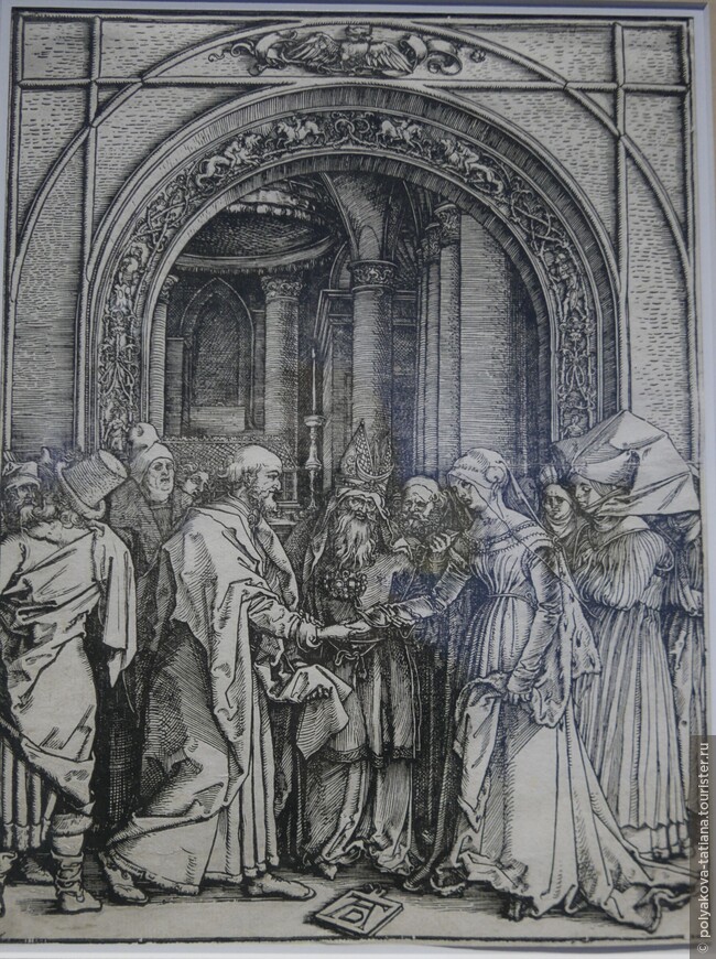 Альбрехт Дюрер, Обручение Марии с Иосифом,1504 год, обрезная гравюра на дереве. 