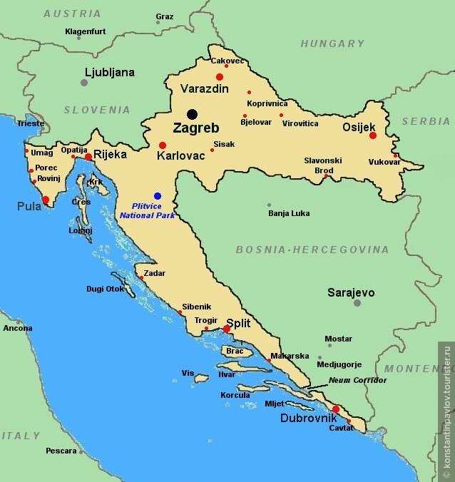 Это карта Хорватии, чтобы было легче ориентироваться в пространстве
