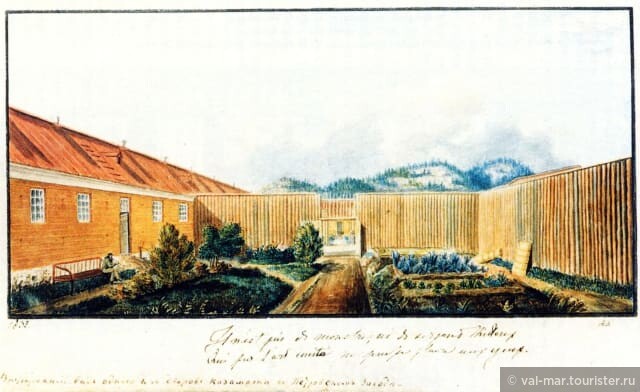 Тюрьма в Чите, где содержалась часть декабристов. Акварель Николая Бестужева, 1830 г. 