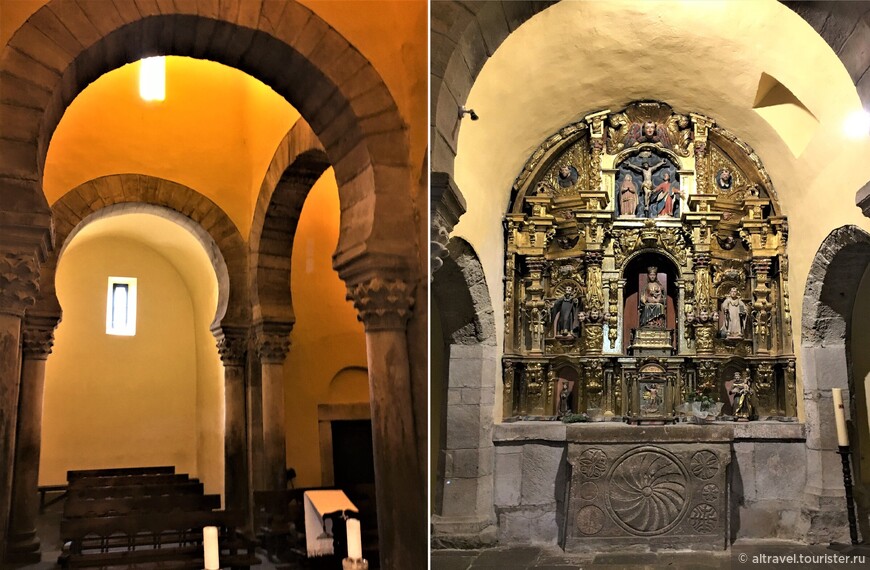 Интерьер церкви Санта-Мария-де-Лебенья. На фото слева - мосарабские элементы, справа - вестготские