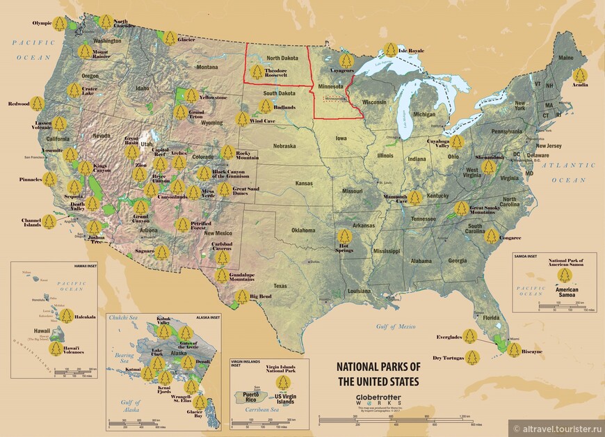 Карта 1. Северная Дакота и Миннесота на карте США