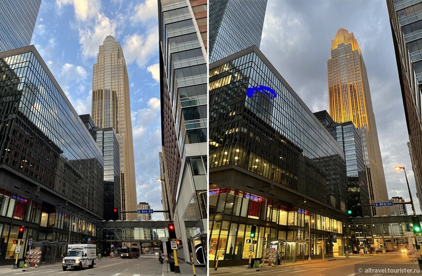 Уэ́лс Фа́рго Центр (Wells Fargo Center). Сезар Пелли (César Pelli, 1926-2019) –американо-аргентинский архитектор, одними из наиболее известных построек которого являются Башни Петронас в Куала-Лумпуре и Всемирный Финансовый Центр в Нью-Йорке.