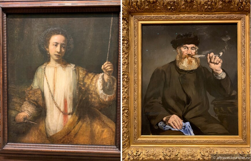 Слева - Рембрандт, Лукреция. Справа - Эдуард Манэ, Курильщик