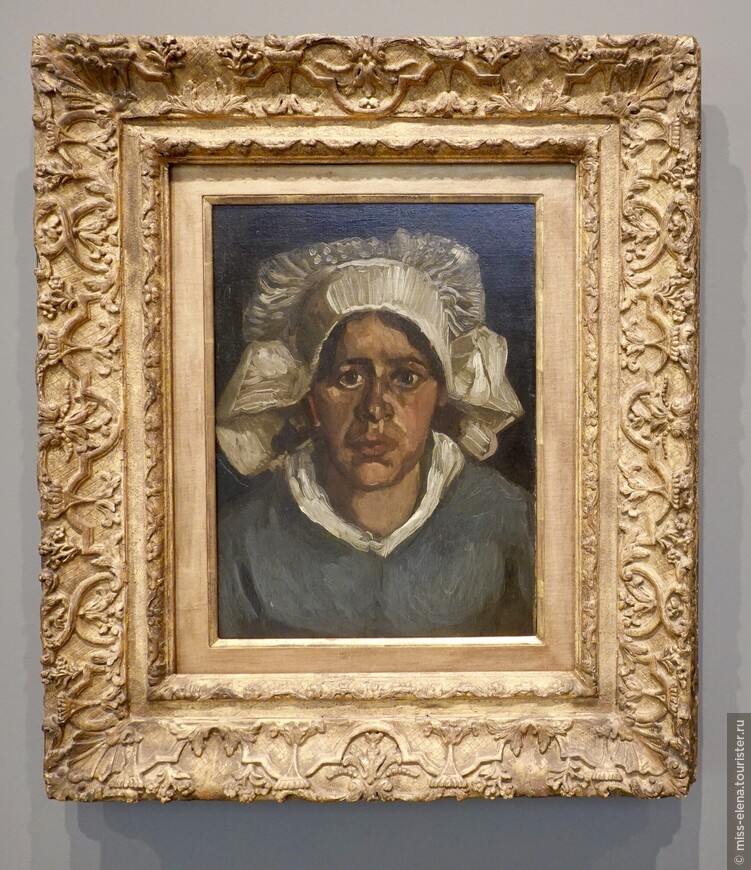 Винсент ван Гог (1853—1890) «Голова крестьянки в белом чепце» (1885). Предполагают, что этот портрет, написанный в Нюэнене, был эскизом к известной картине «Едоки картофеля».


