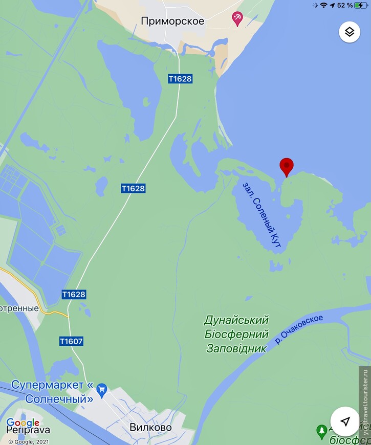 Красная точка - выход в Черное море из Соленого кута