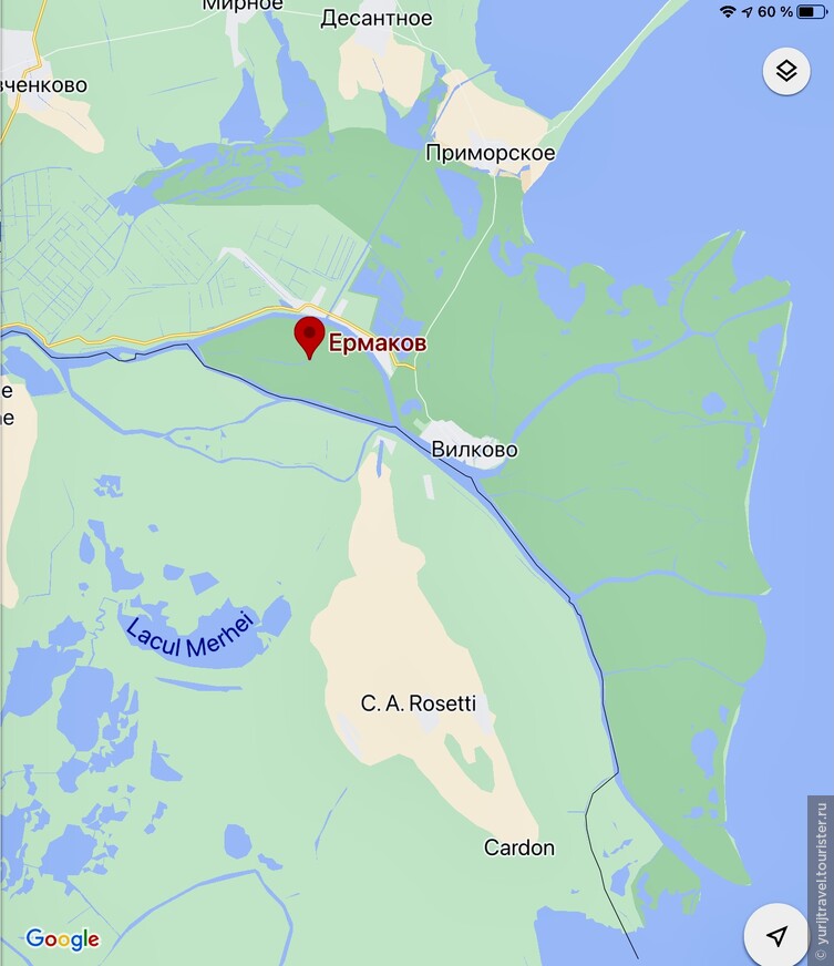 Красная точка - остров Ермаков