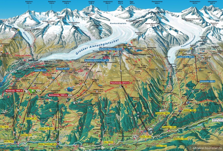 Карта 2. Алечский ледник и окрестности.