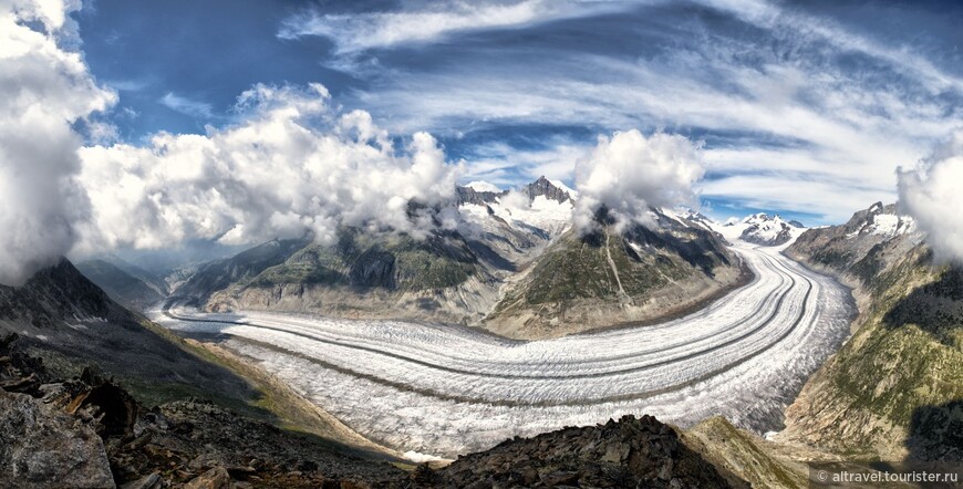 Панорамный снимок ледника в хорошую погоду (интернет).