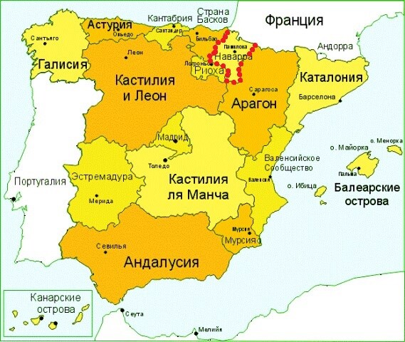 Карта 1. Автономия Наварра на карте Испании.