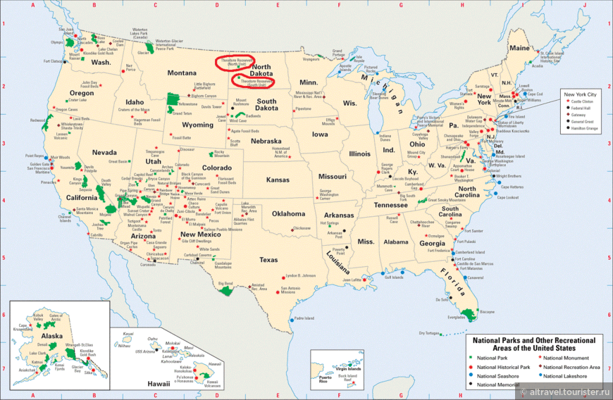 Национальный парк Теодора Рузвельта на карте США