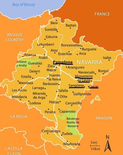 Карта 1. Посещенные нами места Наварры (подчеркнуты)