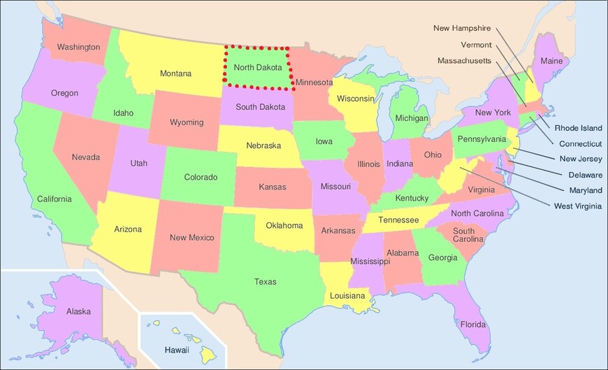 Карта 1. Штат Северная Дакота на карте США.