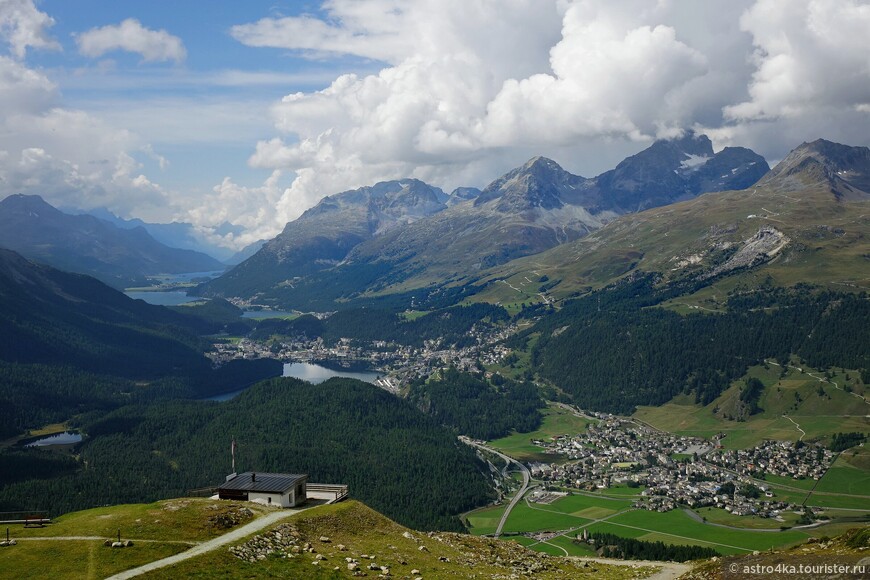 Камедан и далее Санкт Мориц. Озёра: Sankt Morizersee; Champferзее; Silvaplanersee и Silsersee.