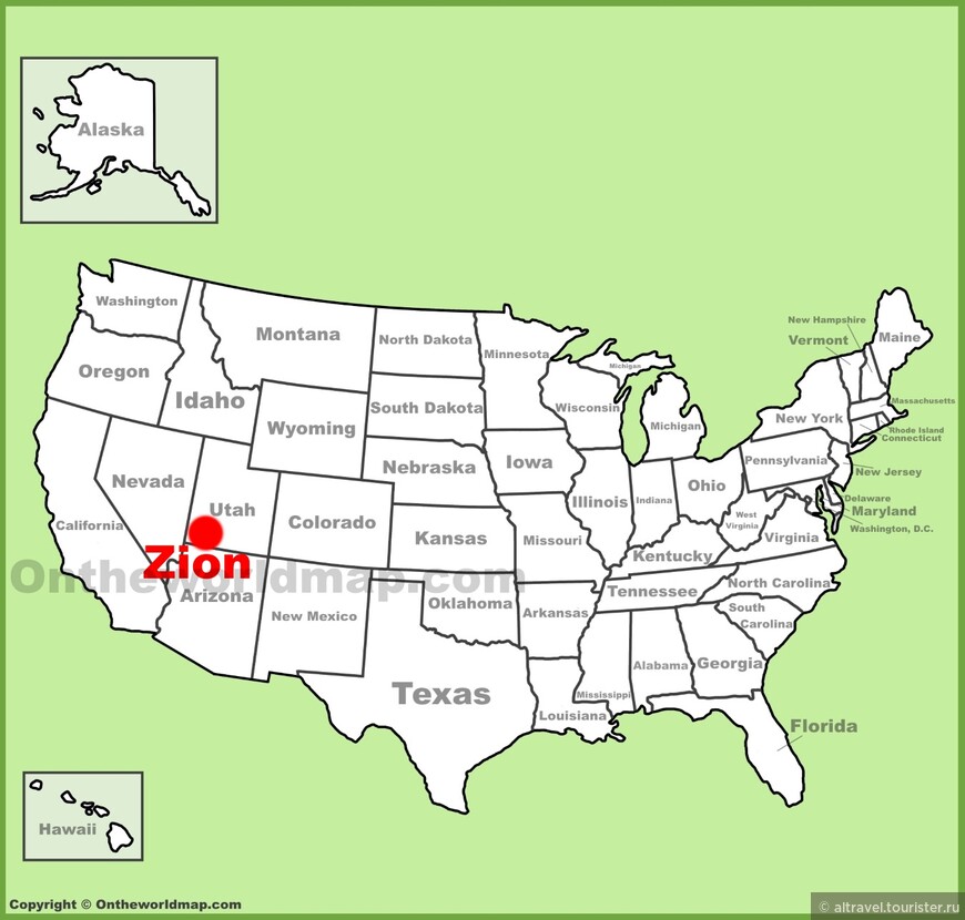 Карта 1. Национальный парк Зайон на карте США.