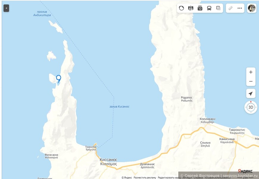 Схема морского варианта путешествия от города Кисамос до острова Грамвуса и лагуны Балос. Из интернета
