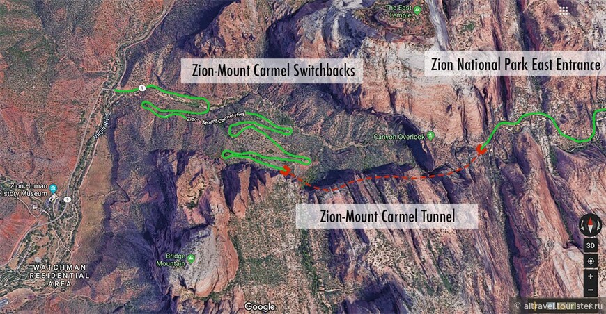 Карта-схема участка дороги Зайон-Гора Кармель с туннелем.