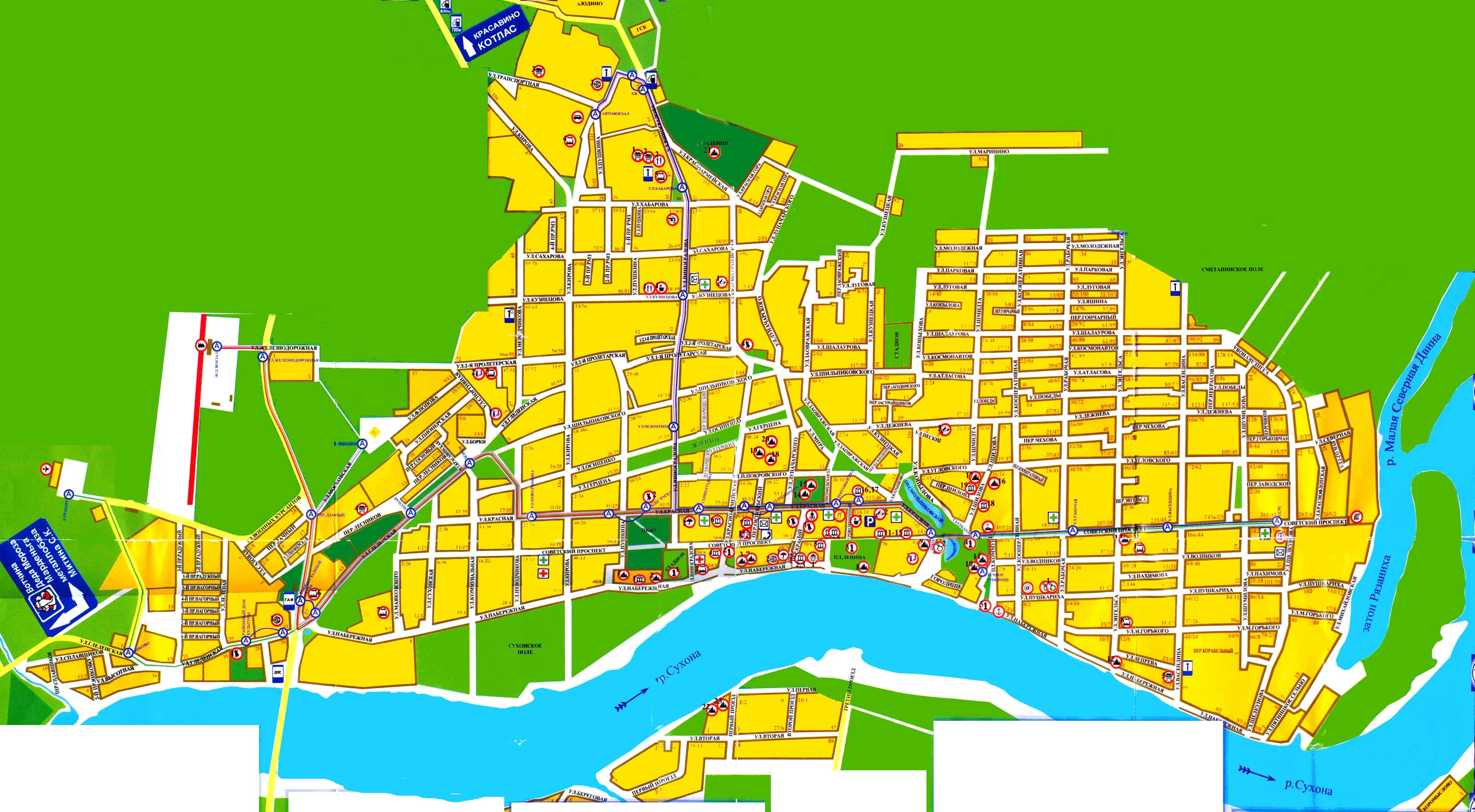 Карта Великого Устюга с улицами