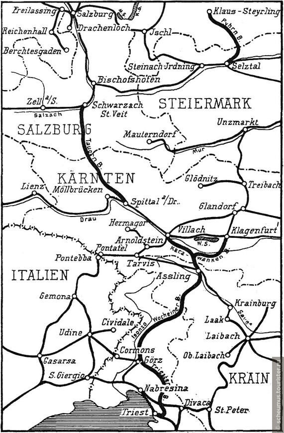 Историческая карта жд. Зальцбург - Триест