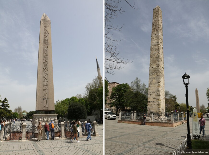 Египетский обелиск (слева) и обелиск Константина (справа).