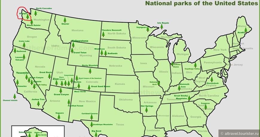 Карта 1. Национальный парк Олимпик на карте США.