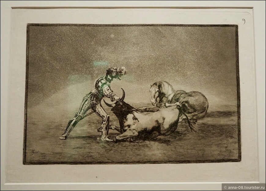 «Испанский рыцарь убивает быка, потеряв коня» Из серии «Тавромахия», 1815-1816