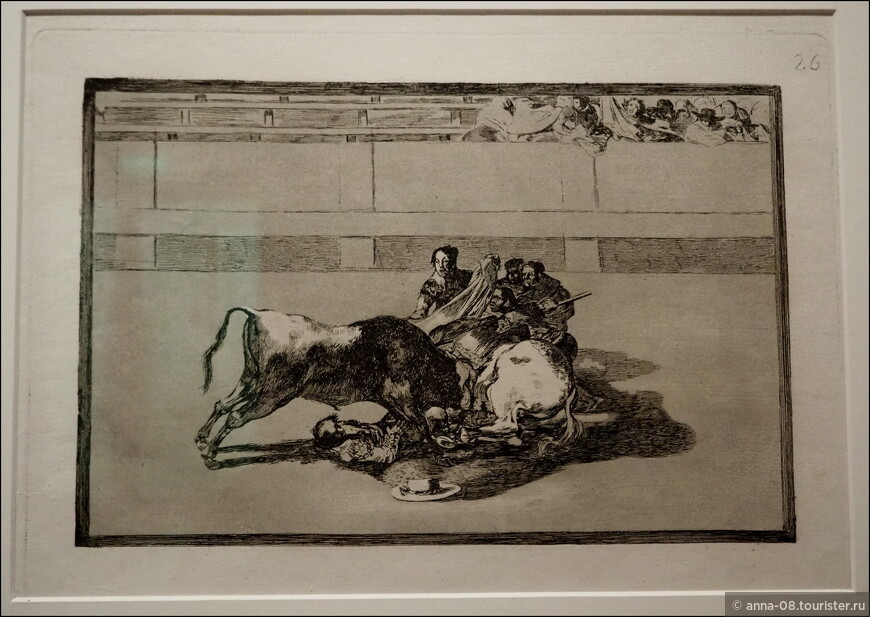 «Пикадор, упав с коня, попадает под быка» Из серии «Тавромахия», 1815