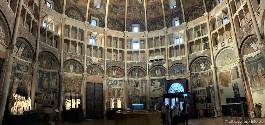 Интерьер баптистерия с фресками Корреджо, Парма.