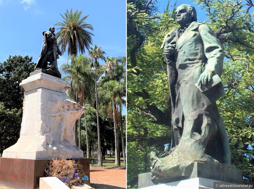 Монумент Доминго Сармьенте авторства французского скульптора Огюста Родена. Он остался единственной за пределами Франции мемориальной скульптурой, выполненной Роденом. Правый снимок- из интернета (wikimedia.org).