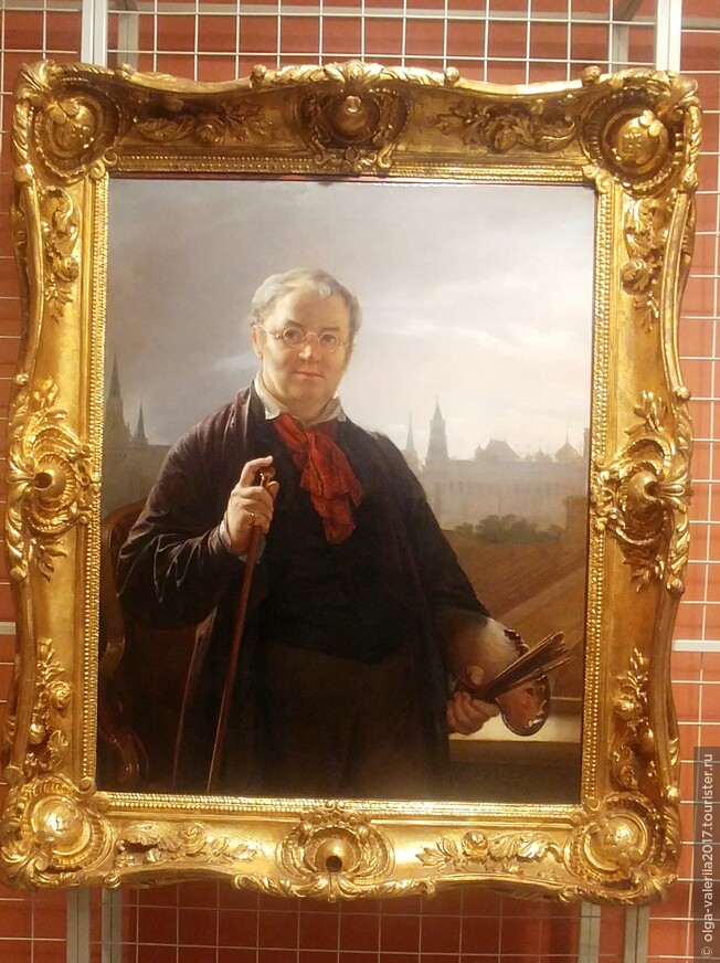 «Автопортрет с кистями и палитрой на фоне окна с видом на Кремль. 1844. Холст, масло»
