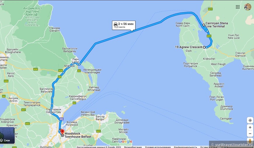 Карта маршрута парома Stena Line из Шотландии до г. Белфаст