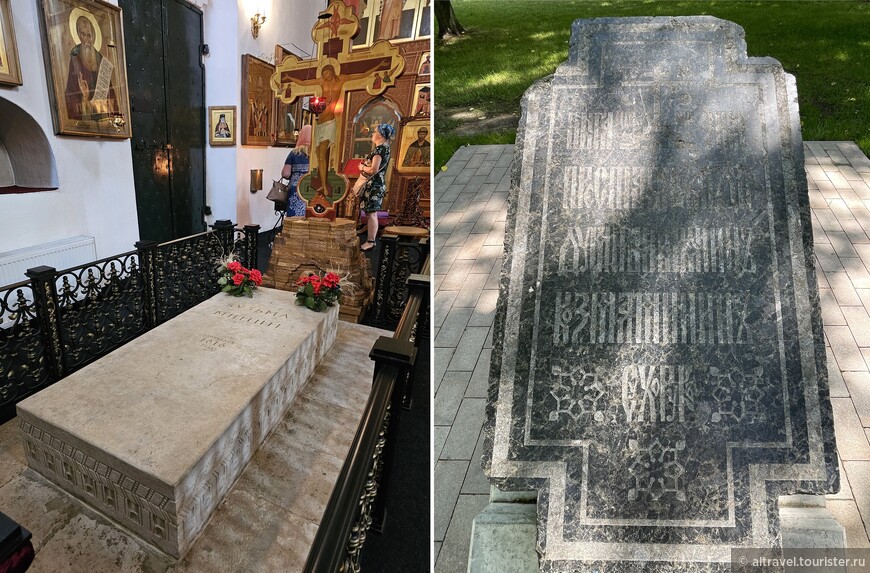 Захоронение Кузьмы Минина в Михайло-Архангельском соборе и его оригинальная надгробная плита из несохранившегося Спасо-Преображенского собора.