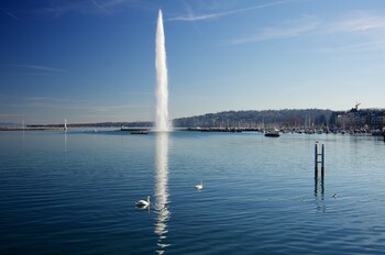 В Женеве мужчина забрался в огромный фонтан Же-До и был госпитализирован 