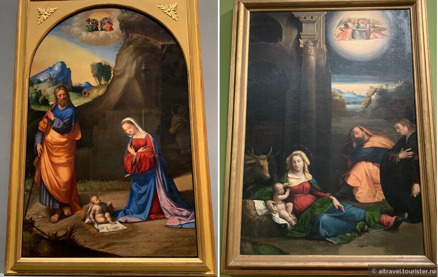 Гарофало. Рождество (слева, 1513) и Рождество с донором (справа, 1526).