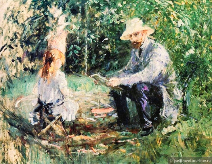 Берта Морисо. Эжен Мане и его дочь в саду, 1883 г.