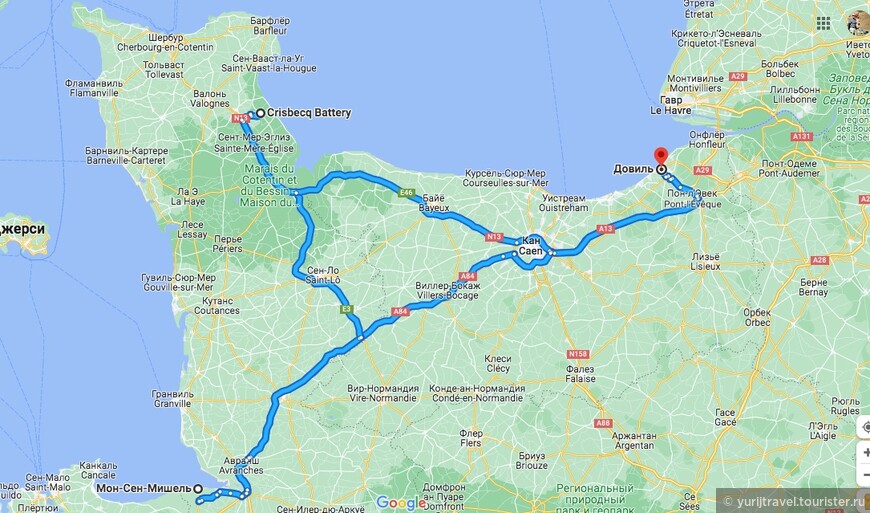 Карта маршрута 6-го дня по Нормандии.