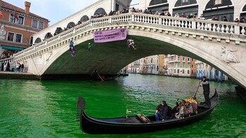 Экоактивисты окрасили воду в канале Венеции в зелёный цвет