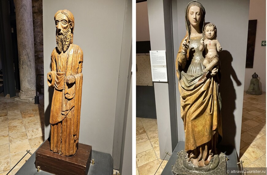 Слева - св.Андрей(?), середина 13-го века; справа - Мадонна Идрийская, 1490.