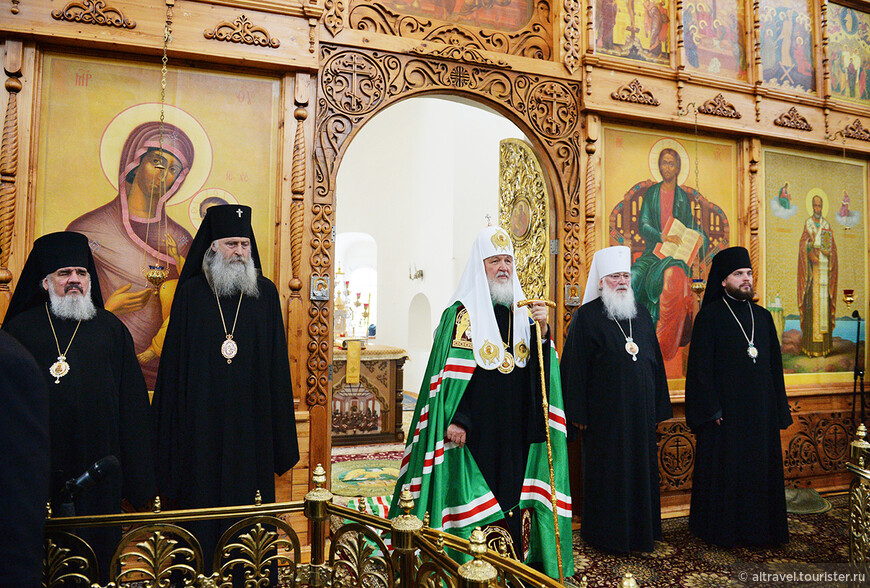Патриарх Кирилл во время визита в Николо-Вяжищский монастырь 9 июля 2017 г. Фото с официального сайта Московской Патриархии.