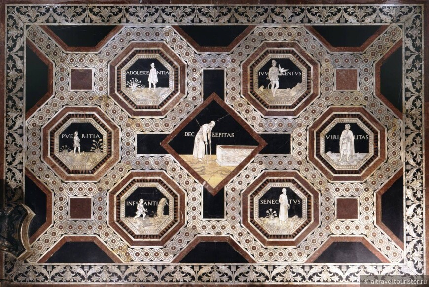 Семь возрастов жизни. Антонио Федериги. 1475. Фото из сети. На этой мозаике изображён жизненный путь человека - детство, отрочество, юность, зрелость, старость и немощность на пути в гроб.