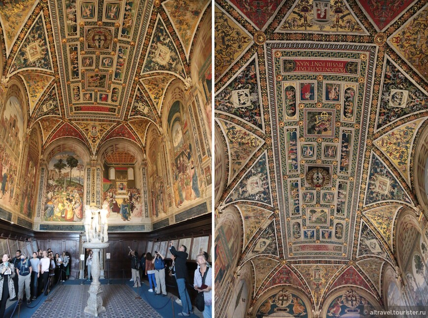 Библиотека Пикколомини: общий вид и роспись потолка.