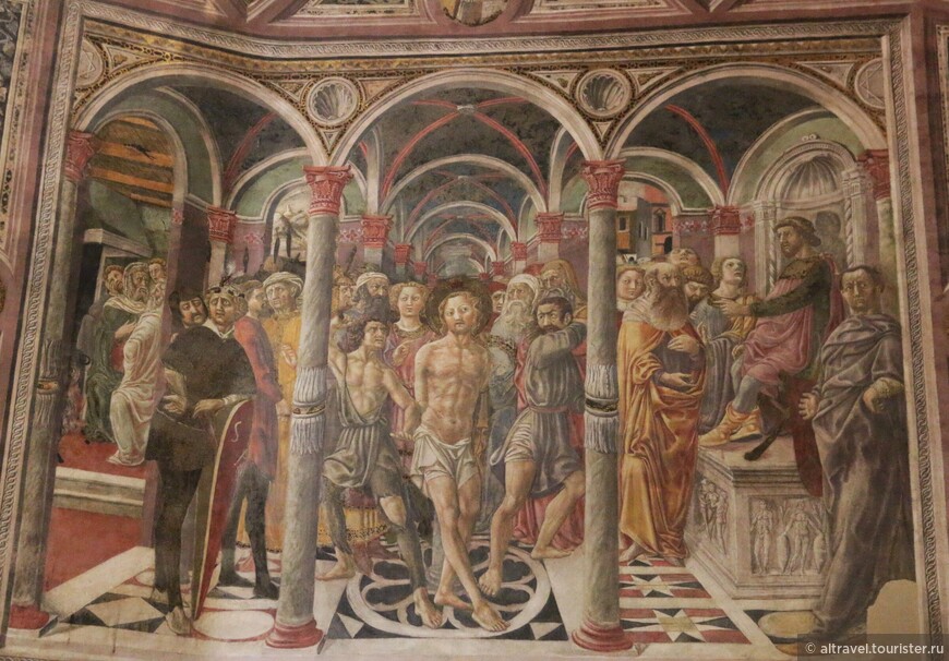 Также кисти Веккьетты принадлежат две большие фрески  (обе - сер. 15-го века) по бокам алтаря: Бичевание Христа и ...