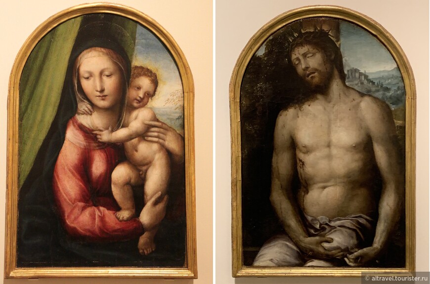 Мадонна с Младенцем. Мёртвый Христос. 1527. Содома (Джованни Антонио Бацци, 1477-1549). Это уже 16-й век и работы уже совсем в другом стиле, который определяется как маньеризм. Содома был известным художником, вместе с Рафаэлем расписывал виллу Фарнезина в Риме.