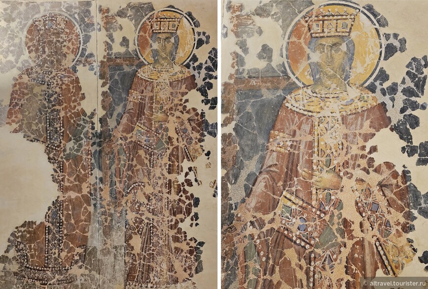 Святые равноапостольные Константин и Елена. Восстановленная фреска из церкви Спаса Преображения на Ковалеве.