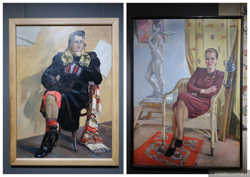 А. А. Дейнека. Справа: Портрет архитектора Милешиной (1948–1949). Слева: Женский портрет (1947–1950)