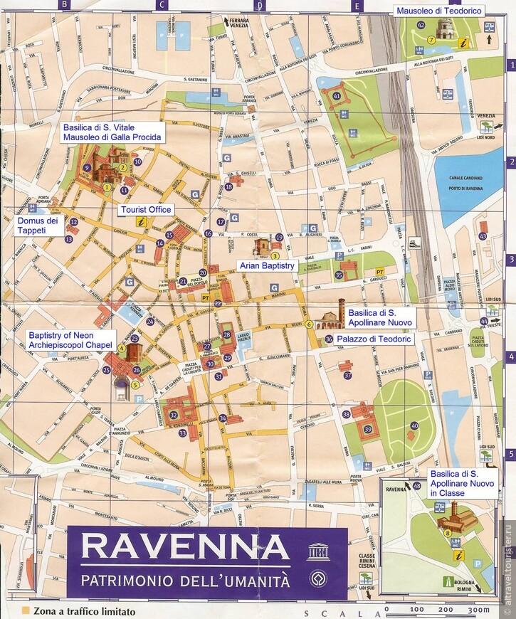  Расположение основных достопримечательностей Равенны на карте.