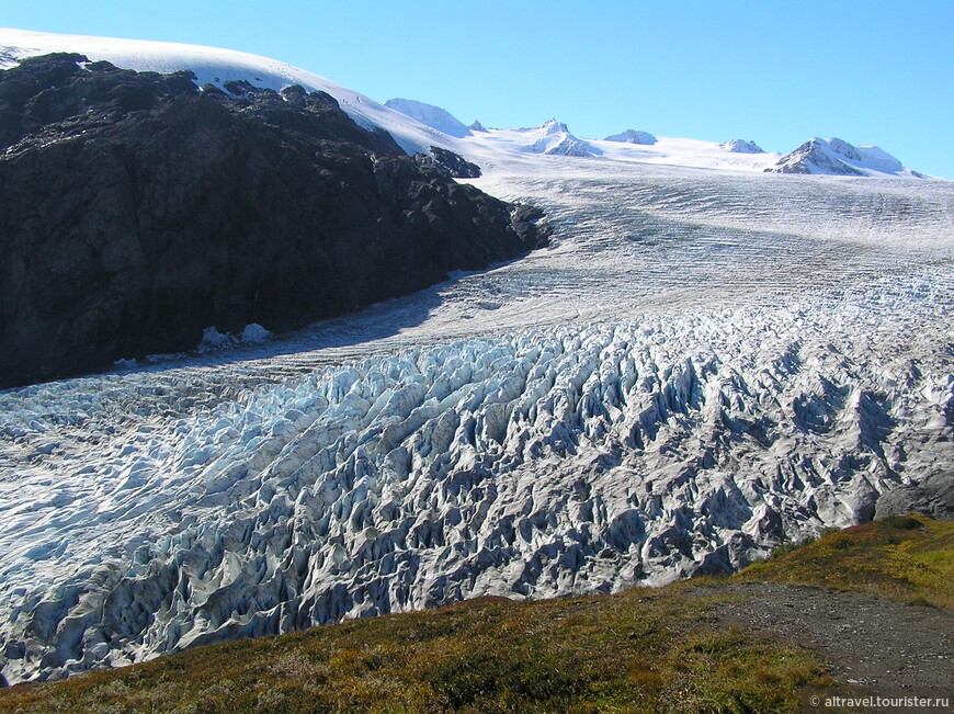 Верховья ледника «Экзит» на ледяном поле Хардинга (фото из Википедии).