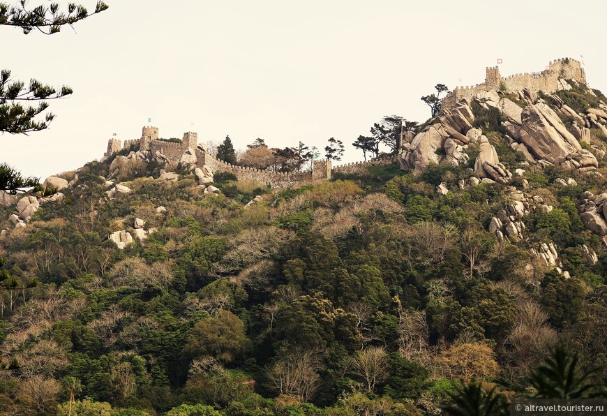 Замок мавров в Синтре. Крепостные стены, как корона, до сих пор опоясывают нависающий над городом холм, как бы подкрепляя королевский статус Синтры.