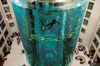 В Берлине лопнул огромный 16-метровый аквариум в отеле Dom Aquaree 